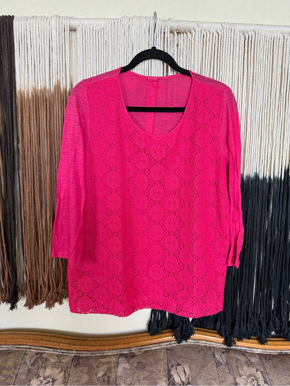 Pink 3/4 sleeve lace top; excellent condition